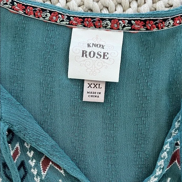 Knox Rose Teal Embroidered Blouse - Picture 2 of 4